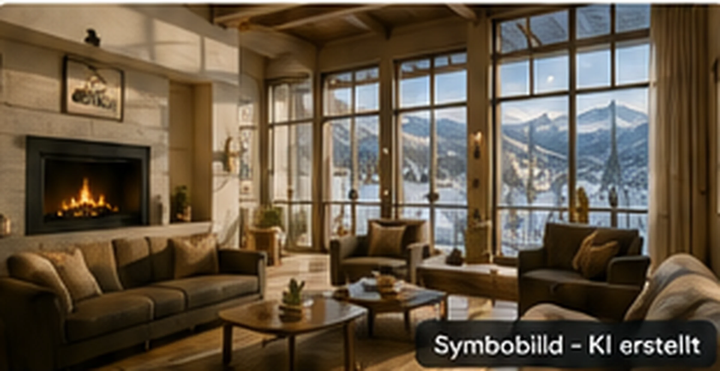 Ruhige Lobby eines Hotels in einem alpinen Skigebiet